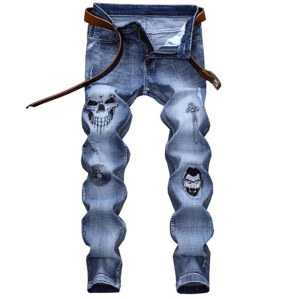 

2019 mens designer jeans spring black ripped distressed holes design jean pencil pants pockets hommes pantalones size 28-38, Blue