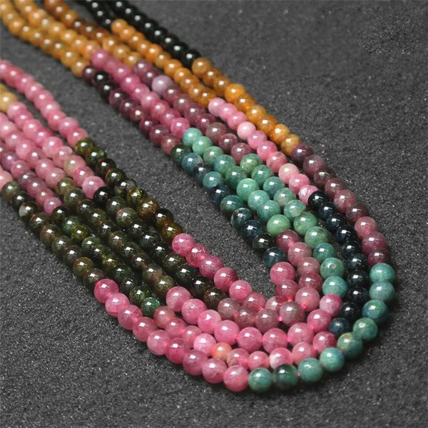 

1pcs 4-10mm natural round rainbow tourmaline loose beads stones mixed color