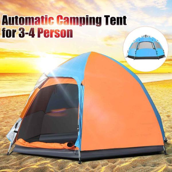 

tents and shelters outdoor 3-4 persons automatic camping tent waterproof double layer uv beach sunshade canopy