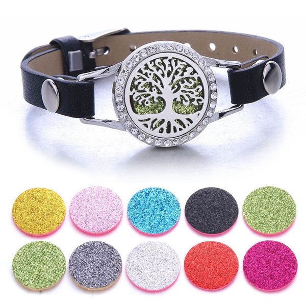 

harm Bracelets New Aroma Diffuser Bracelet Aromatherapy Essential Oil Diffuser Locket Bracelets Adjustable Genuine Leather Wrap Bracelet, Black