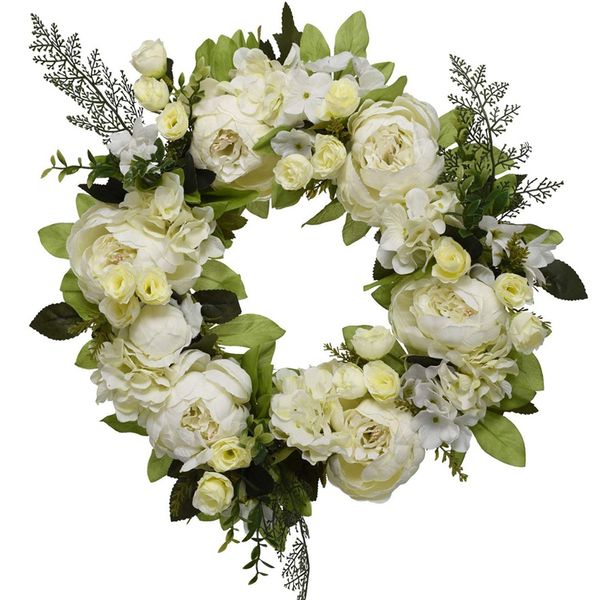 

16 inch peony hydrangea wreath,artificial peony flower wreath door wreath with green leaves spring for front door,wedding
