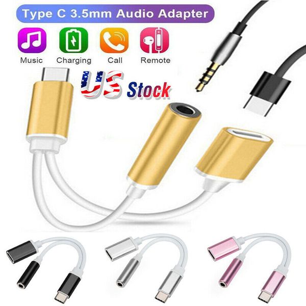 

2 in1 usb type-c to 3.5mm converter cables support charger headphone audio jack cable adapter