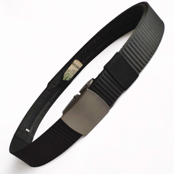 

canvas men belt new alloy buckle nylon hidden money belt women's outdoor zipper hidden wallet safety belt, Black;brown