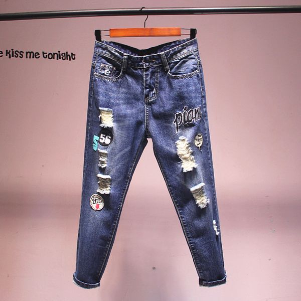 

весной и осенью новые девять очков джинсы женские брюки cool denim vintage прямые джинсы для девушки с высокой талией повседневные брюки жен, Blue