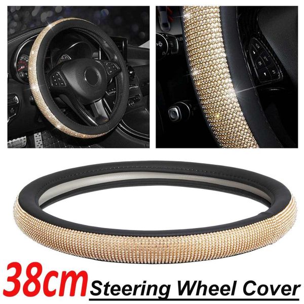 

crystal pu leather car steering wheel cover bling bling rhinestones auto steering wheel car styling 37-38cm