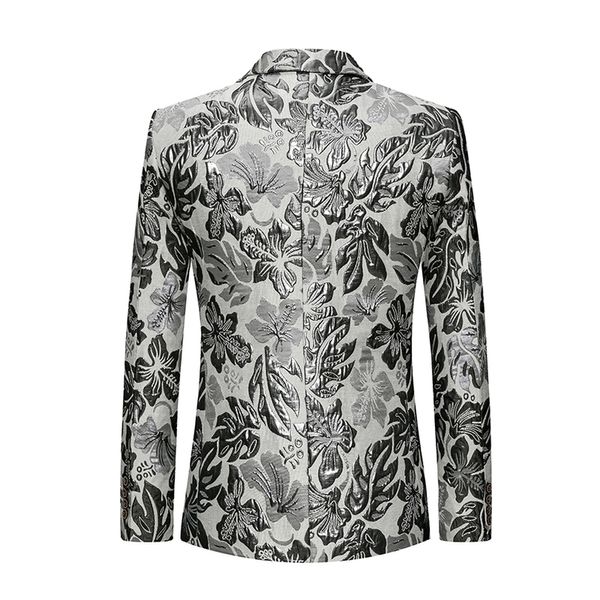 

2018 leaves printing male blazers fashion single breasted jackets men casual slim fit overcoats plus size 5xl 6xl, White;black