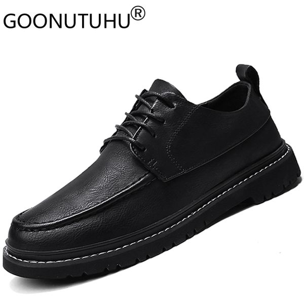 

2020 style fashion men's shoes casual leather classic brown khaki black lace up shoe man nice comfortable platform shoes for men