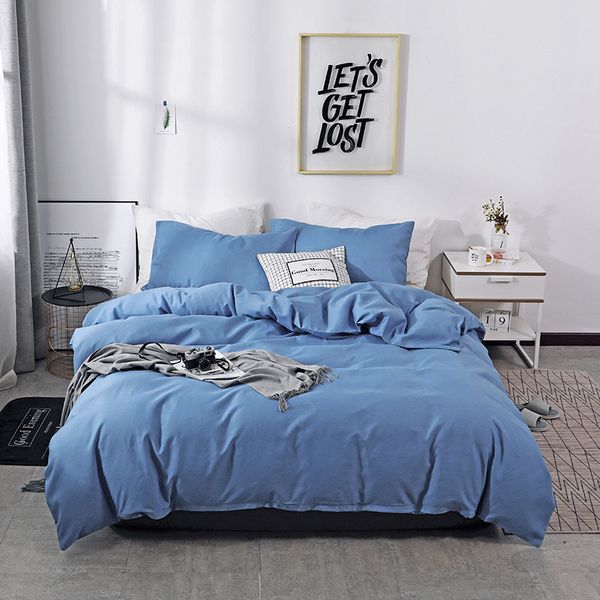Pure Color Pastoral Style Cotton Bedding Set Bed Cover Arge Nordic