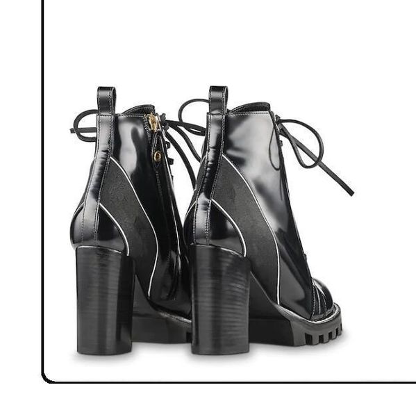 

women's leather boots star trail trend thick heel black leather shoelaces rubber outsole luxury martin boots box0