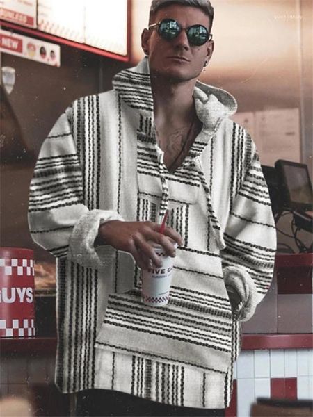 

striped hoodies v neck hooded loose male sweatshirts pullover retro personality boys with pockets 2020 spring mens, Black