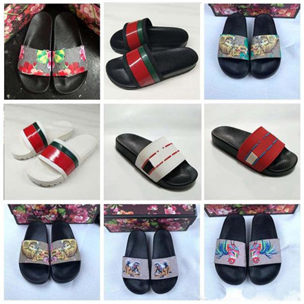 

designer rubber slide sandal floral brocade men slippers gear bottoms flip flops women striped beach causal slipper 36-45