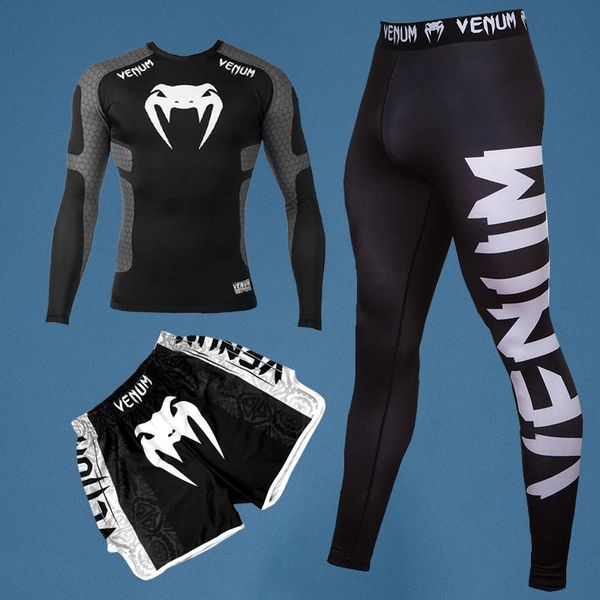 

3 pcs men's compression sports suits quick running sets clothing sport joggers workout gym fitness tracksuits, White;black