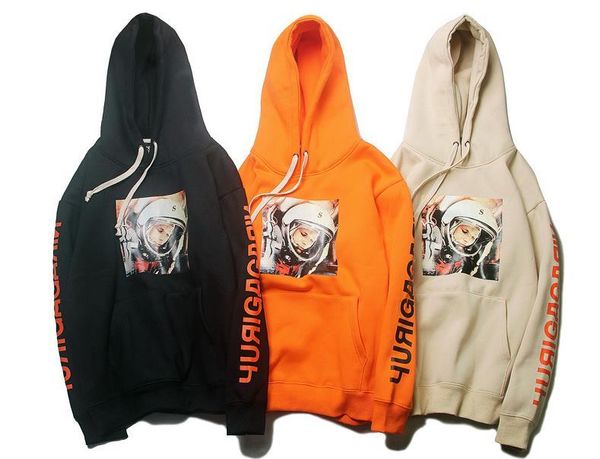 

женская дизайнерская с капюшоном толстовки астронавт печатные конструктор с длинными рукавами толстовки топы hiphop street casual дряблая пу, Black