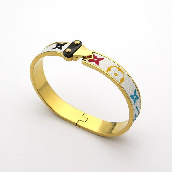 

316l stainless steel punk white flower leather bangle for man and women bracelet in 6.0*4.9cm jewelry ps5299, Black