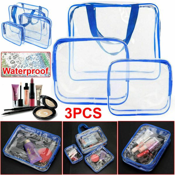 

transparent 3pc pvc travel cosmetic make up bag clear transparent see through toiletry bag fashion female case