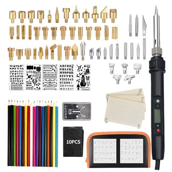 

new 94pcs wood burning pyrography pen kit soldering iron kit 60w adjustable temperature soldering iron pen carbon papers pencils
