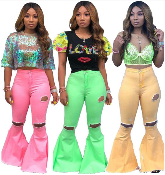 

Women bell bottom denim jean ripped hole boot cut pant de igner bodycon flared pant lady fall ummer ca ual clothing plu ize 3xl 980, Blue