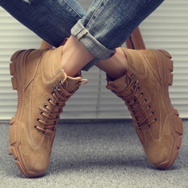 

boy designer martin boots mens winter warm plus velvet british style tooling boots high-mens shoes couple plus size 2020 new style, Black