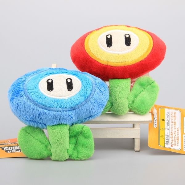 

super mario bros 2 pcs/set fire flower ice flower plush pendant with keychain 4" soft dolls 10cm gift for kids