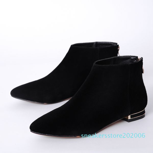 

women genuine suede leather pointed toe flats autumn ankle brand designer leisure comfortable short booties shoes women s06, Black