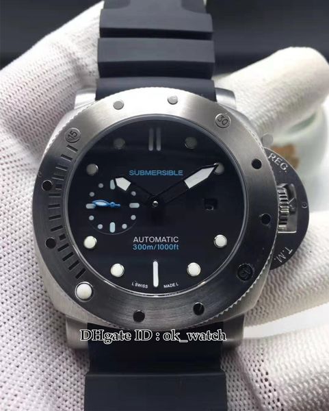 

New 47mm big dial 316 teel ca e ubmer ible p 01305 automatic men watch black dial rubber trap hight quality date men portwatche