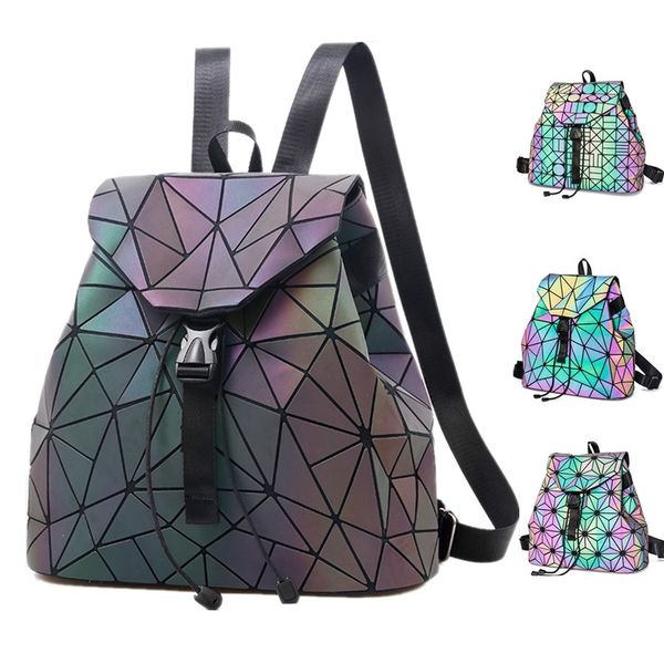 

bao women laser luminous backpack luminous drawstring female daily backpack geometry backpacks folding school bags for teenage mochila