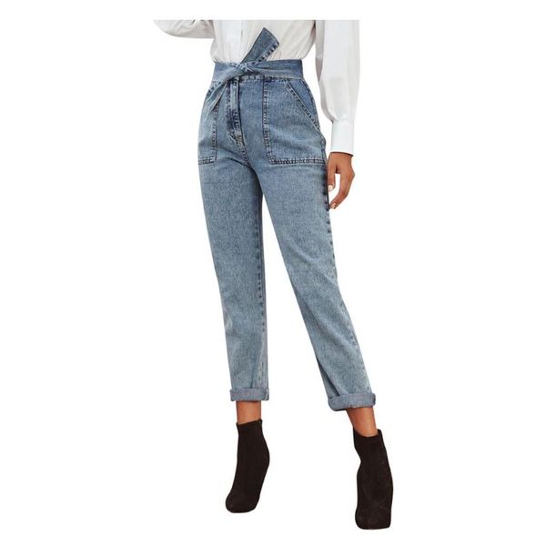 

women casual denim bow pants pants trousers ladies creative fashion loose jeans para meninas, Blue