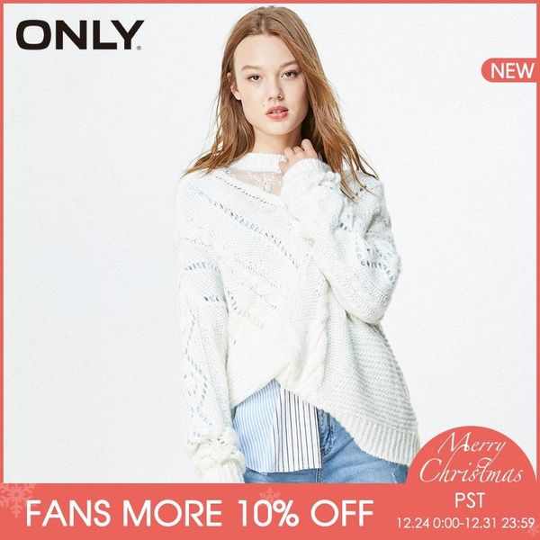 

only women hollow long sleeve pullover sweater| 119313533, White;black