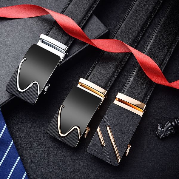 

automatic buckle business overalls men's gentleman edge-cutting belt jaguar automatic buckle men's belt, Black;brown
