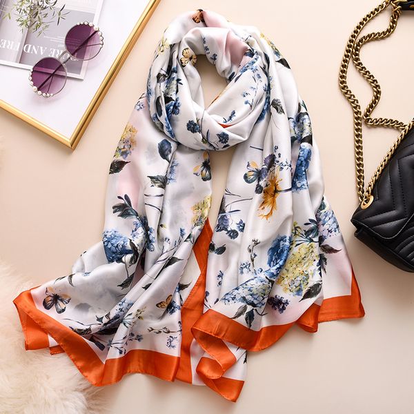 

женщины пасторальный стиль шелковый шарф ретро бабочка шаблон foulard шали и обертывания элегантные цветочные длинные шарфы, Blue;gray