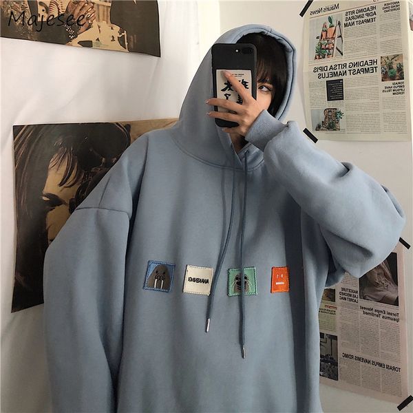

hoodies men loose oversize plus velvet printed mens korean style harajuku bf couples simple all-match hooded students ulzzang, Black