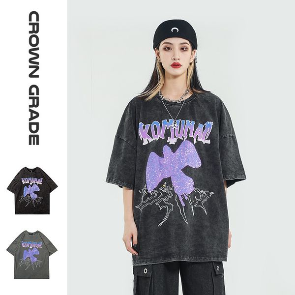 

brand fashion luxury designer men punk негабаритных gradient angel печать нейтральная с короткими рукавами хлопка футболка fried цветок стар, White;black