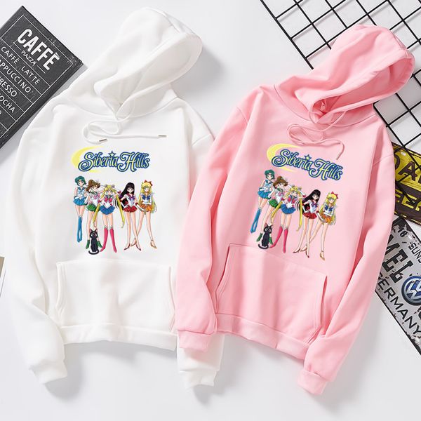 

2020 весна нового sailor moon печати флис толстовка женщина осень kawaii толстовка harajuku пуловеры для девочек s6277, Black