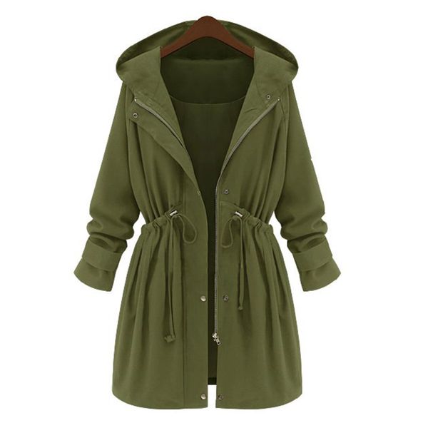 

women spring and autumn long sleeve hooded soild color thin cardigan windbreaker, Tan;black
