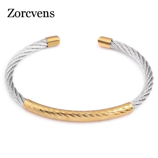 

zorcvens gold silver color stainless steel cable mesh cuff bracelets chain bracelet bangles for women, Black