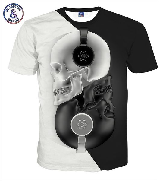 

мужская дизайнерская 3d личность стерео с коротким рукавом череп музыка черно-белая футболка хэллоуин кости футболка партии, White;black