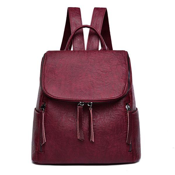 

2019 new double-shouldered bag women's bag old style pu leather simple youth travel backpack leisure