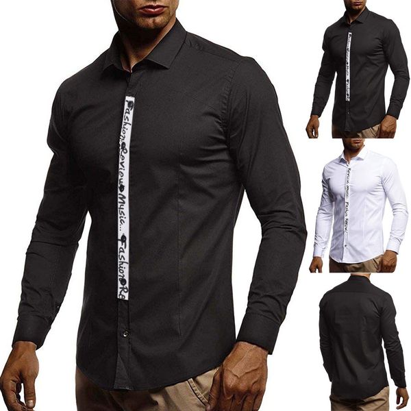 

men fashion casual long sleeved printed shirt men pure color splicing long sleeve shirt fashion sleeve blouse soft, White;black
