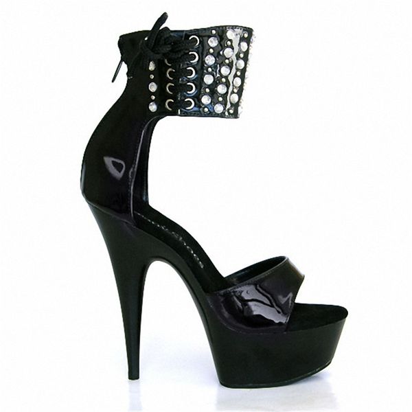 

15cm roman fish mouth shoes seductive ultra-thin sandals, rivet decoration on location shooting super-high heel sandals, Black