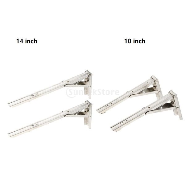 

2 pairs folding 10\" 14\" shelf bracket steel corner brace joint triangle