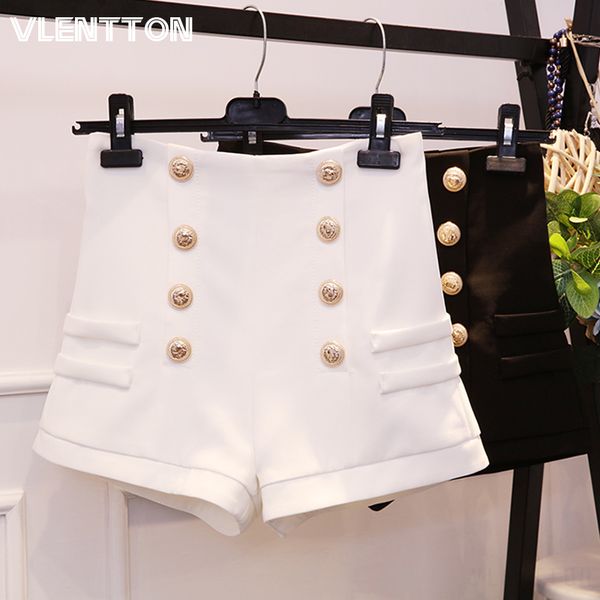 

2020 women spring autumn fashion white black high waist wide leg shorts chic metal button solid zipper casual shorts ladies