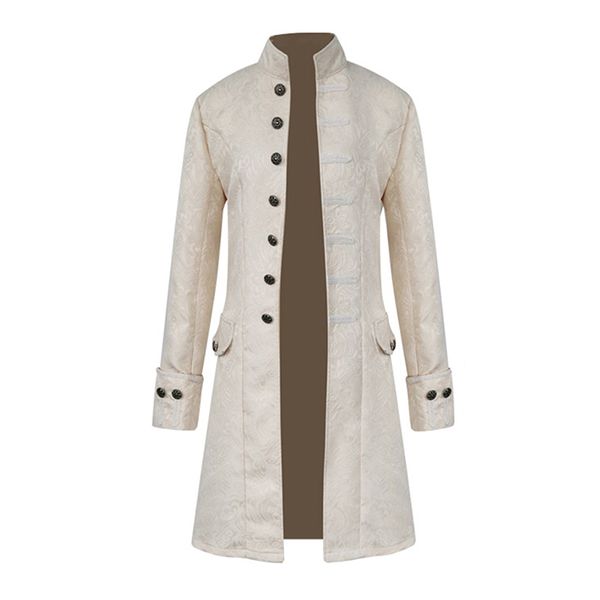 

heflashor 2019 retro mens gothic brocade jacket coat men steampunk medieval style stand collar costumes long sleeve trench coat, Black;brown