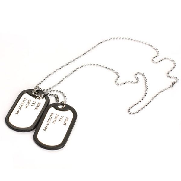 

man dual plates pendant sweater necklace chain army tag ik88, Silver