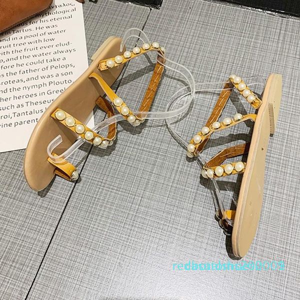 

fashion leather beading flat sandals for woman bohemian non-slip flat women summer footwear zapatos de mujer 2020 r01, Black