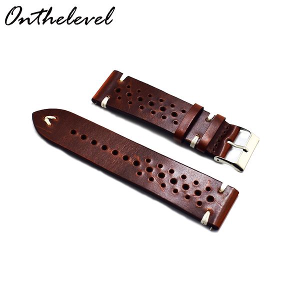 

handmade vintage leather strap watch band watch accessories bracelet 18mm20mm 22mm dark red white/black line watchband, Black;brown