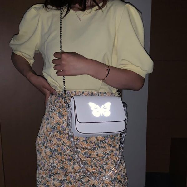 

woman bags 2020 new acrylic transparent thick chain small square bag reflective butterfly single shoulder messenger bag