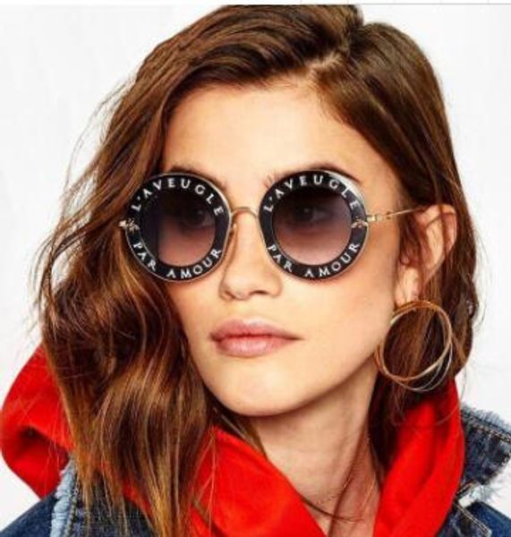 

2019 vintage round sunglasses women english letters bee sun glasses brand designer sunglasses for men oculos de sol feminino, White;black