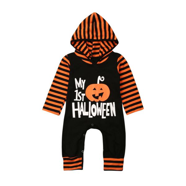 

детская одежда 2019 малышей baby boy девушка мой первый хэллоуин с капюшоном striped romper комбинезон одежда, Blue