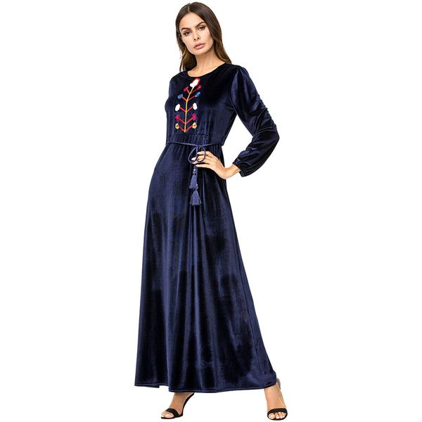 

187239 kaftans ethnic style simple embroidered korean cashmere long dress pakaian wanita islam vestido de mujer musulmana moslemi naiste, Red