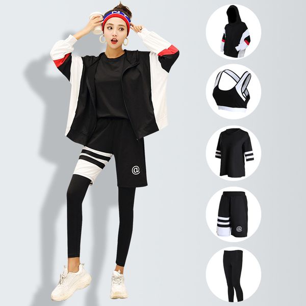 

new style autumn and winter fat mm yoga clothes sports women's suit gym running large size wide songye quick-dry five pieces set